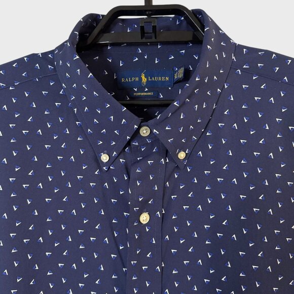 Ralph Lauren Performance Geometric Button-Down Dress Shirt Blue Men's Size 2XLT - Picture 5 of 12